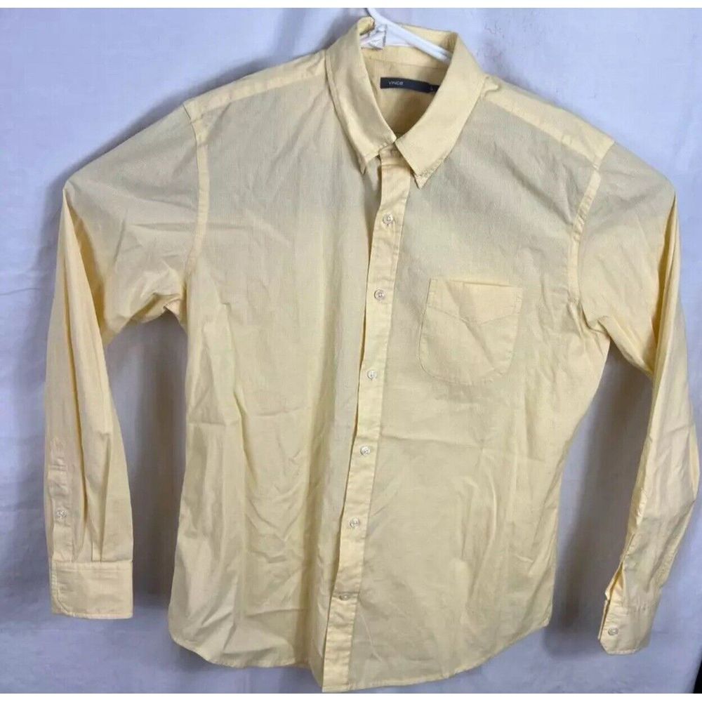 Vince Men Button Down Collar Dress Shirt Pocket Size Medium Yellow check 106730